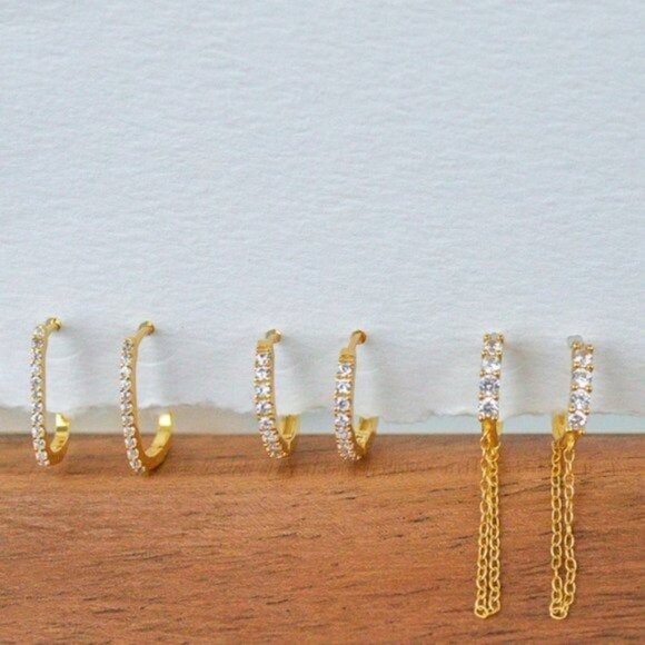 Perfect Everyday HUGGIES Gold Pave "Diamond" huggies w/cz High Quality hoops - Picture 11 of 14